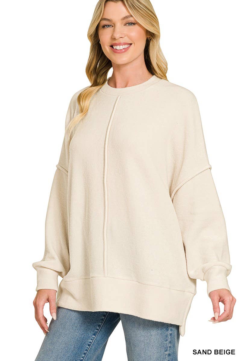 Brushed Melange Hacci Oversized Sweater: NAVY / 3-3 (S/M-L/XL)