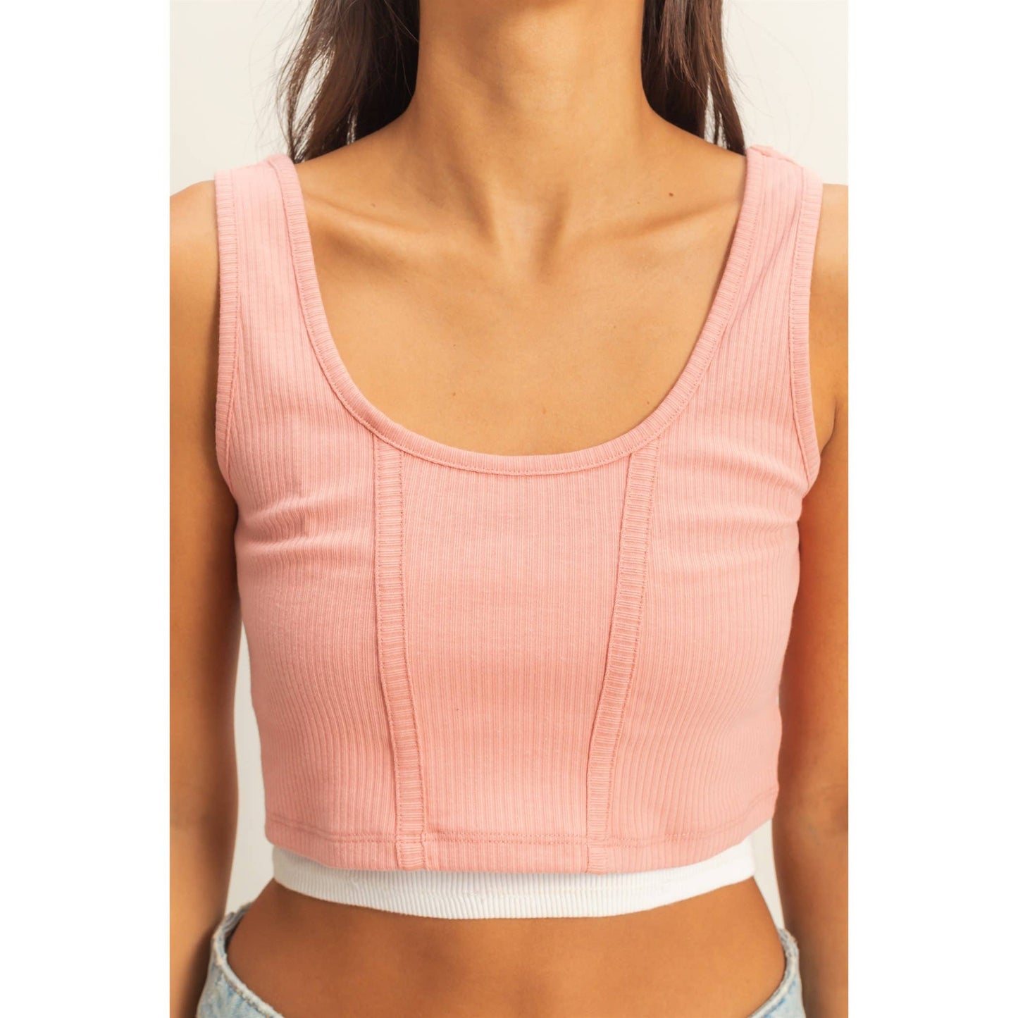 Cropped Ribbed Tank Top: TEAK ROSE