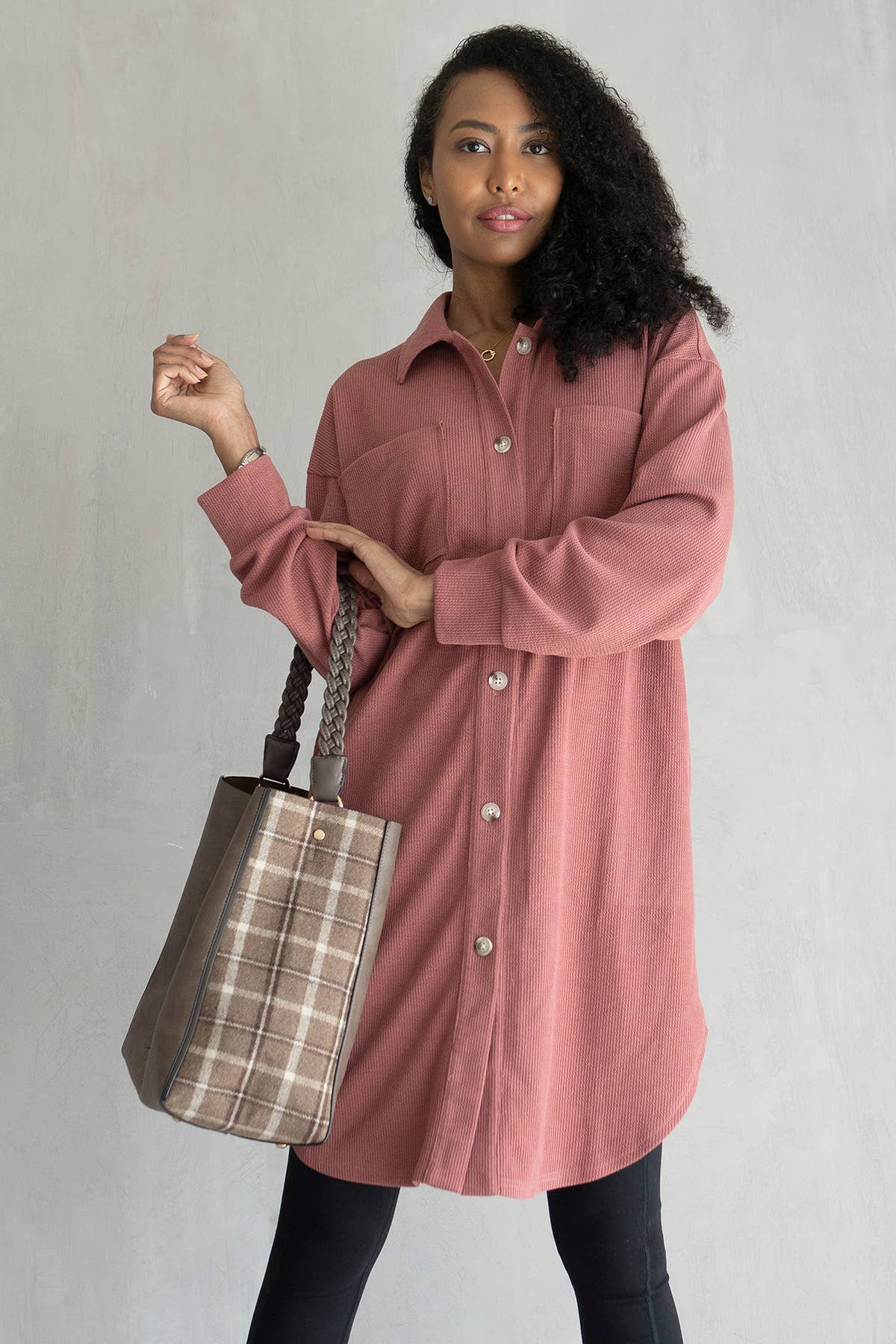 Edith Long Shacket with Pockets: Mauve