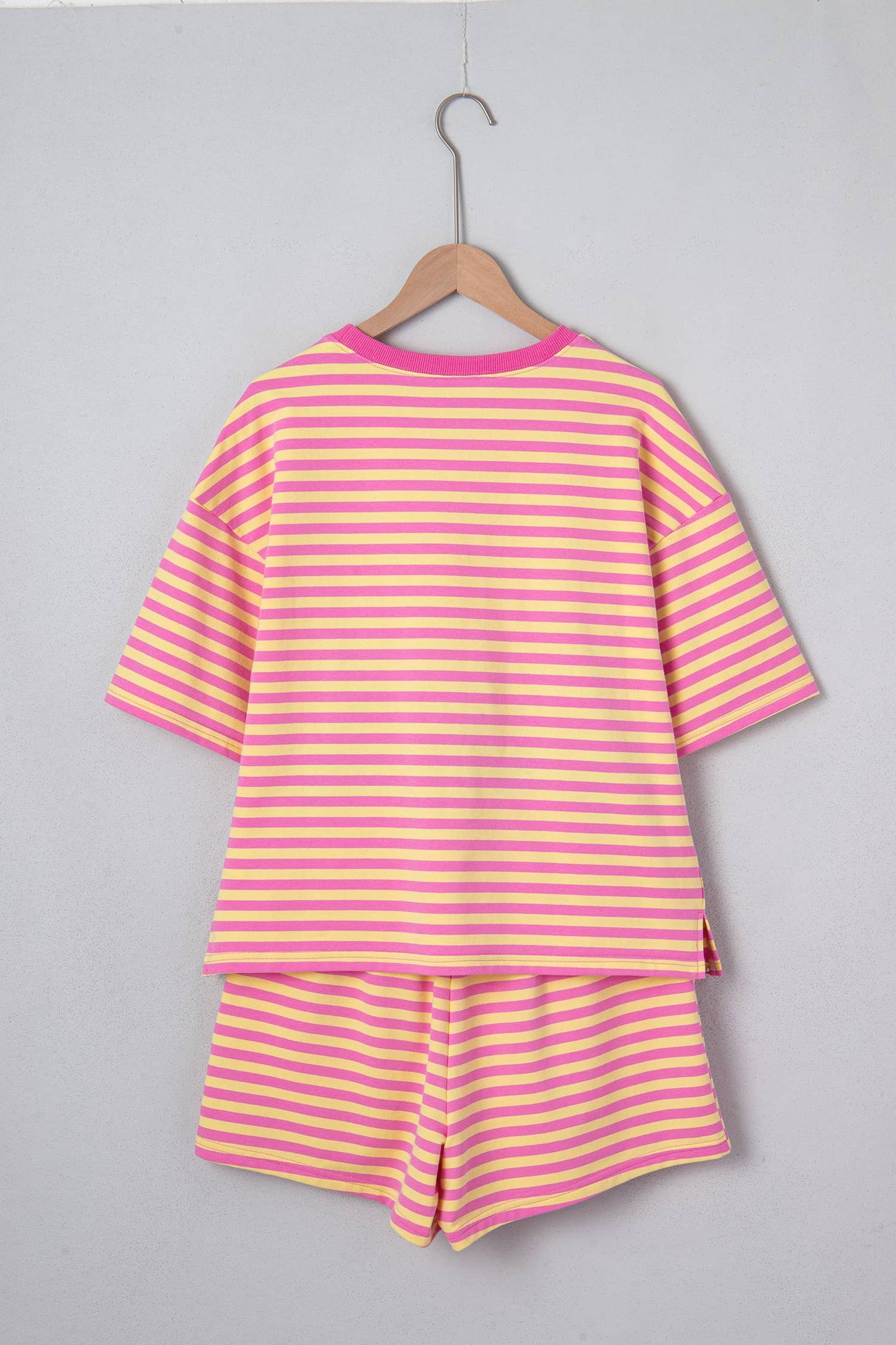 LAS Stripe Contrast Trim Boxy Terry Short Set (S-XL): Rose Stripe / Missy / M