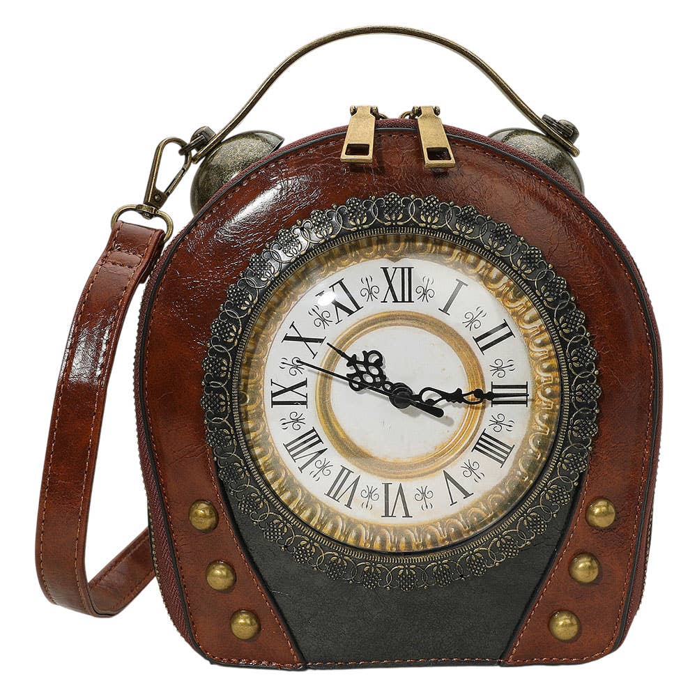 Real Working Vintage Clock Handbag / Crossbody Bag: Black
