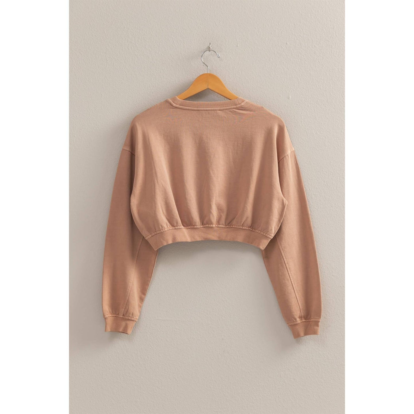 Crew Neck Long Sleeve Crop Sweatshirt: DUSTY INDIGO / S-M-L(2-2-2)