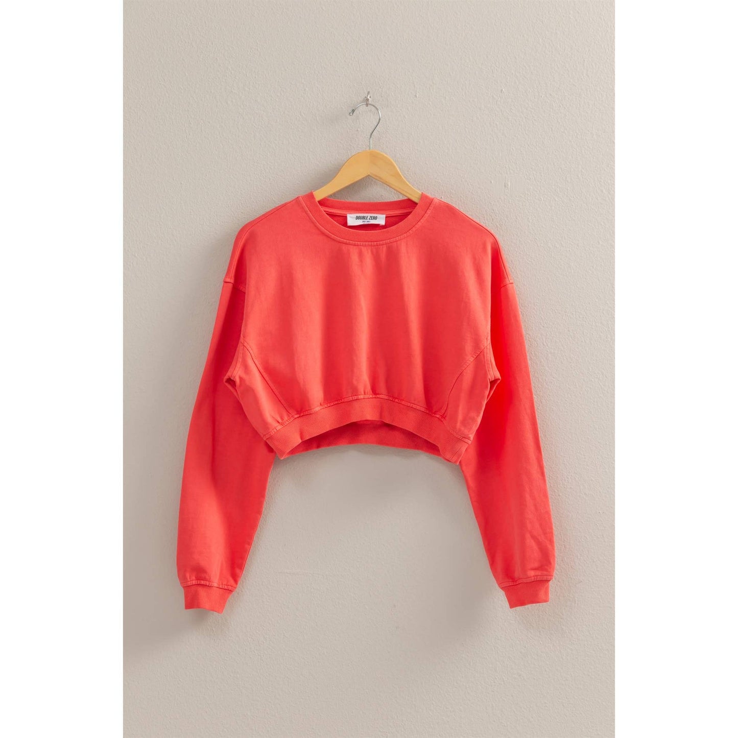Crew Neck Long Sleeve Crop Sweatshirt: TURQUOISE / S-M-L(2-2-2)