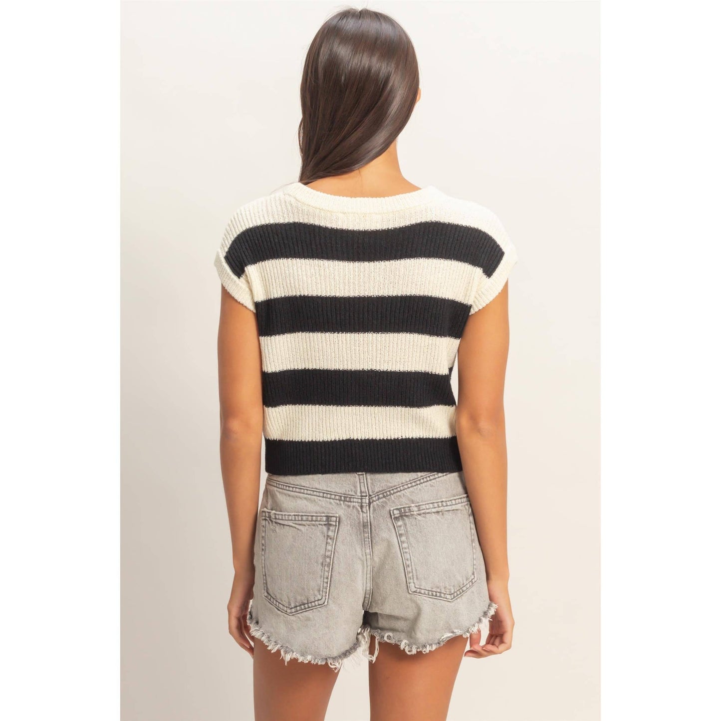 Striped Ribbed Knit Top: TAUPE / S-M-L(2-2-2)