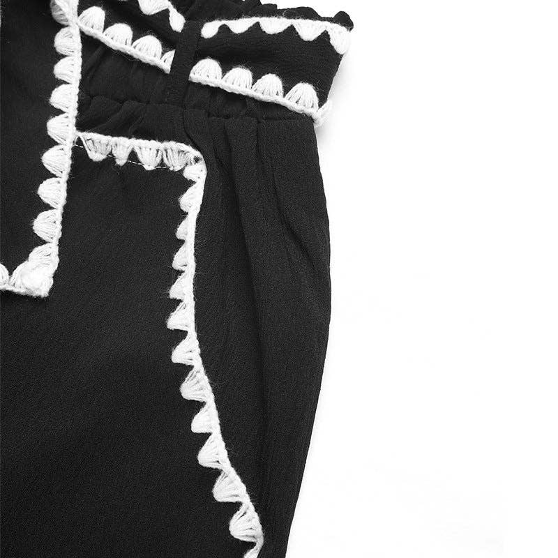High Waist Wide Leg Drawstring Casual Pants: Black / 97%Polyester+3% Elastane / XL