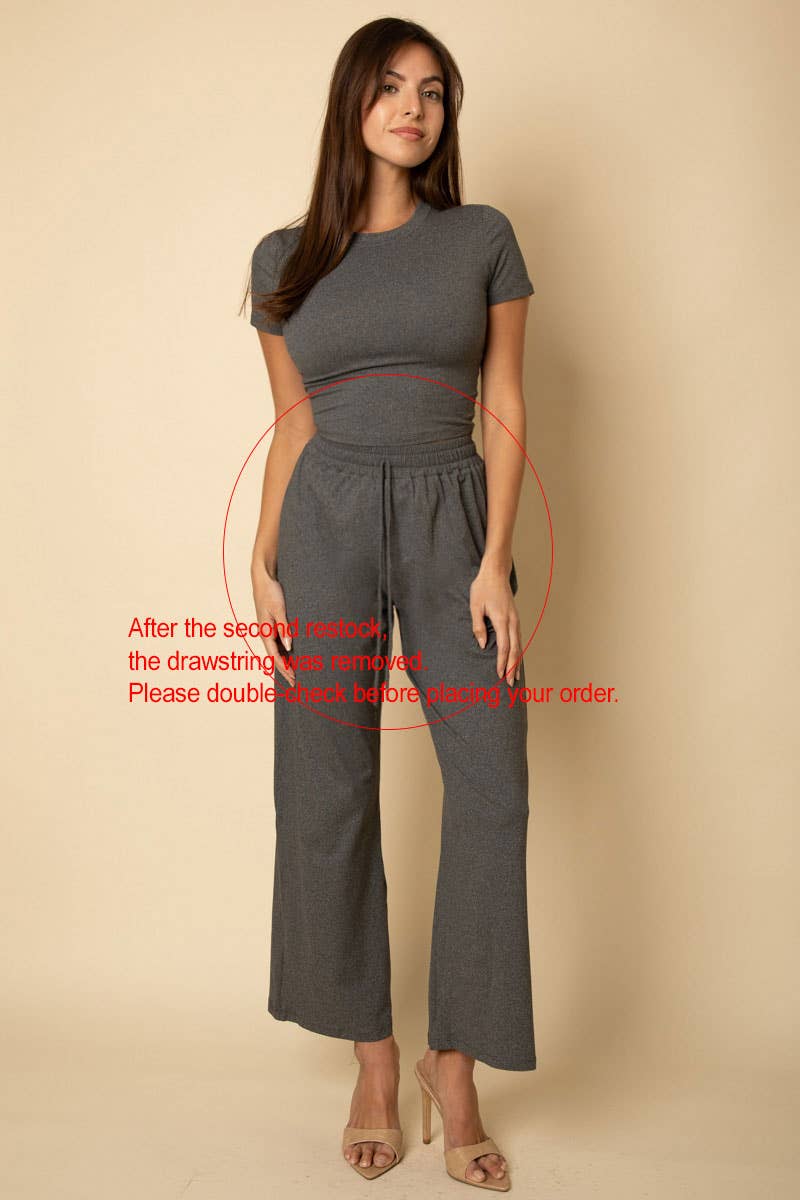 Relaxed Fit Top and Wide-Leg Pants Set: Heather Grey / S