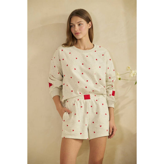 Printed Lounge Shorts: H. Grey/Red Heart / S