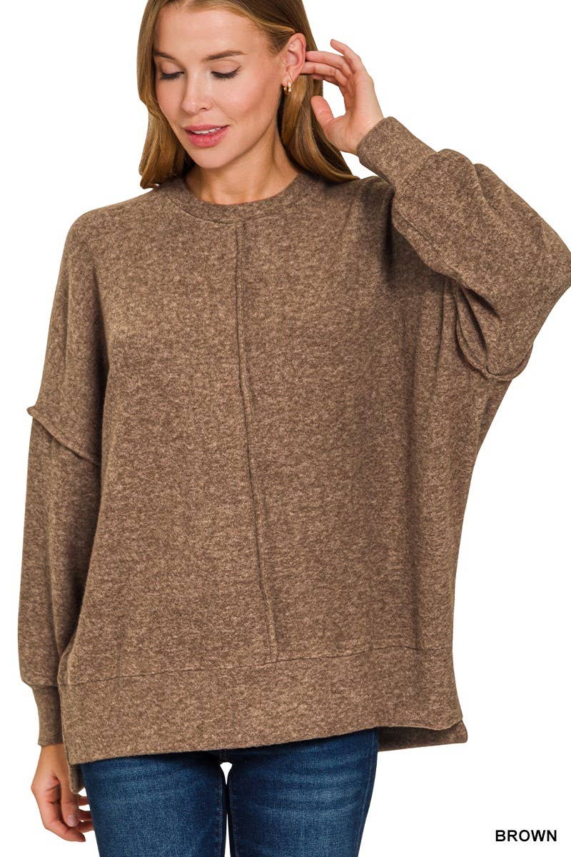 Brushed Melange Hacci Oversized Sweater: NAVY / 3-3 (S/M-L/XL)