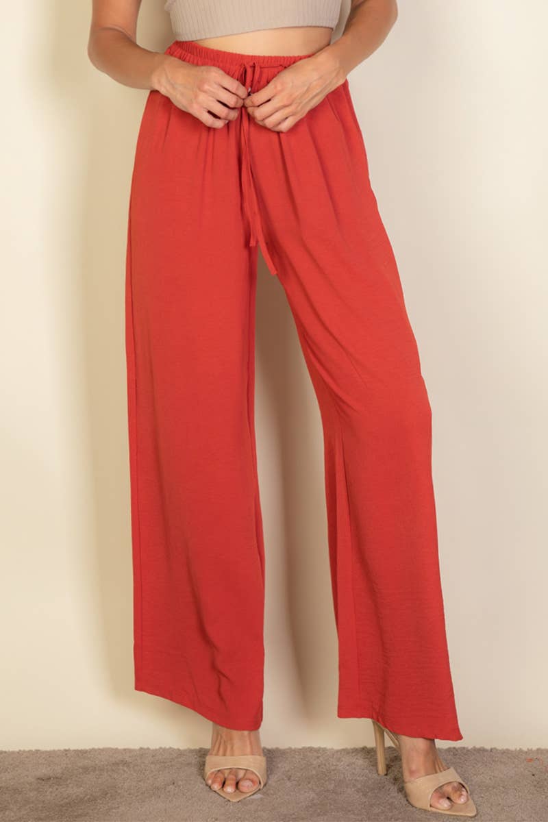 Drawstring waist wide leg minimalist pants: Black / M
