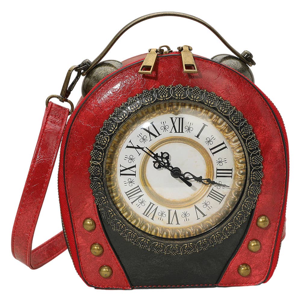 Real Working Vintage Clock Handbag / Crossbody Bag: Black