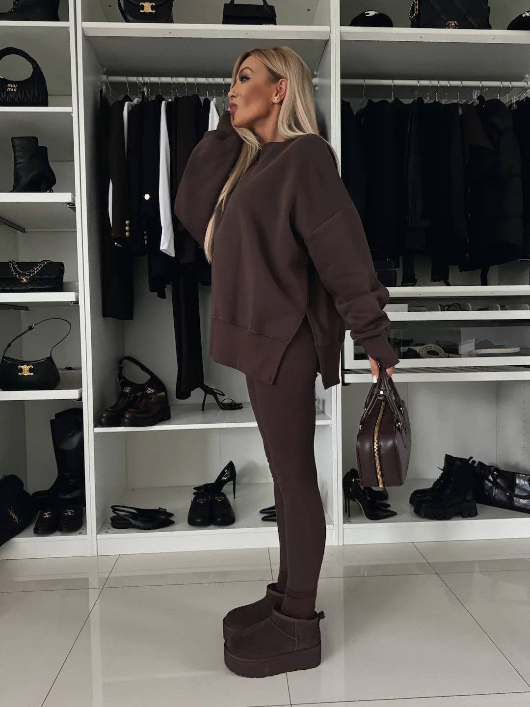 Oversized Sweatshirt and Leggings Two Piece Set: Blue / 100%Polyester / L