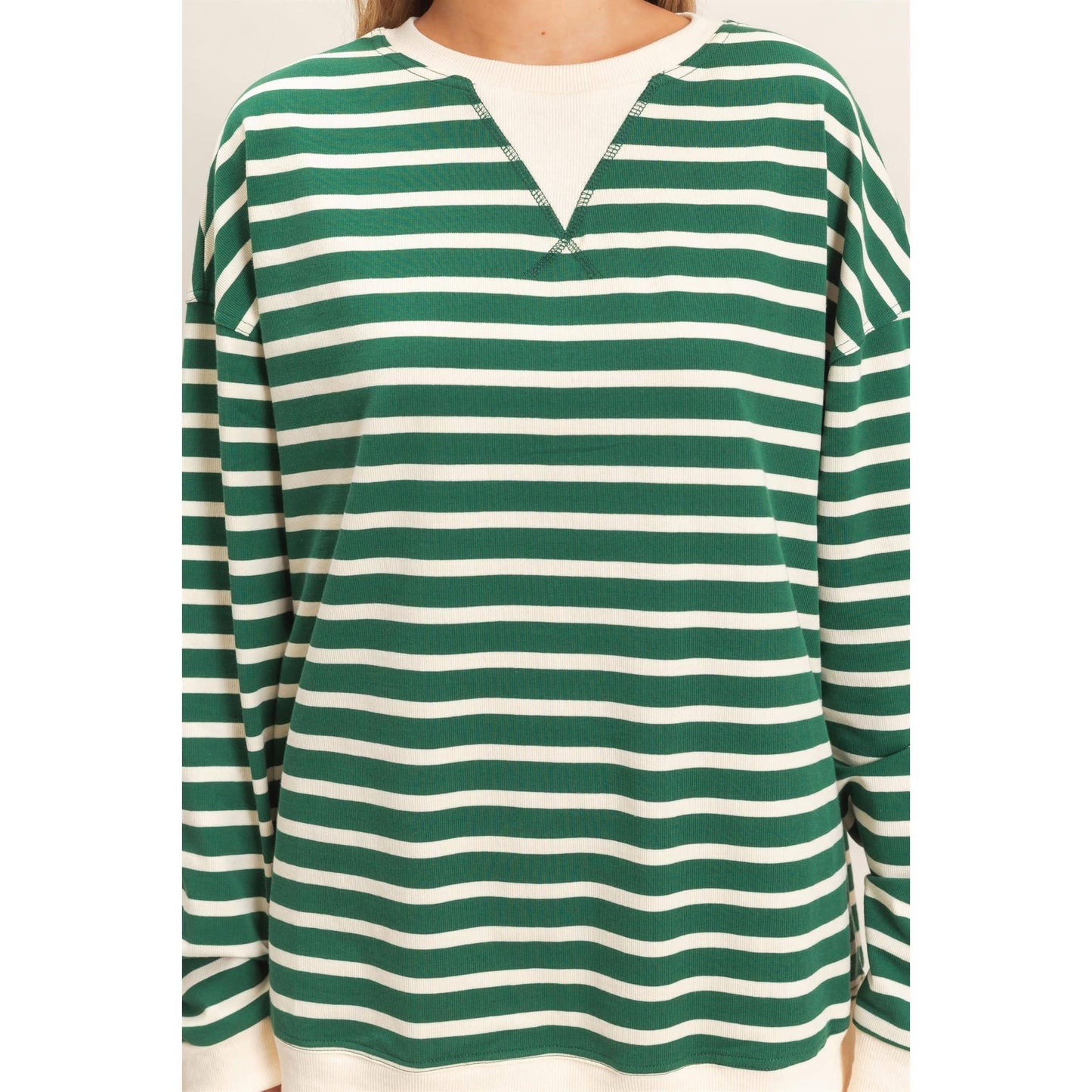 Striped Long Sleeve Pullover: BLACK/CREAM / S-M-L(2-2-2)