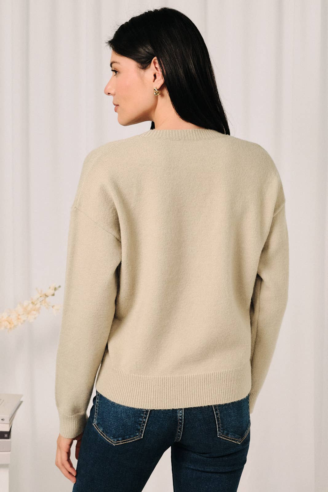 Round Neck Mallard Duck Graphic Long Sleeve Knit Sweater: LAVENDER / S