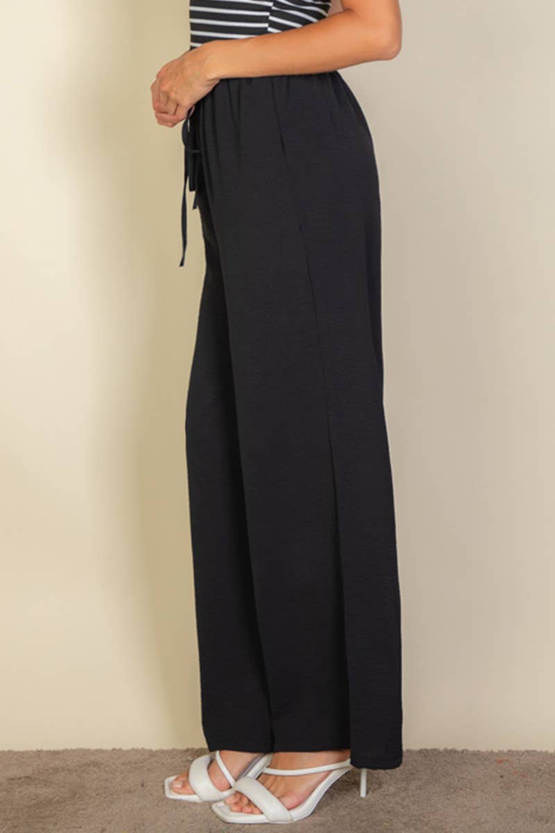 Drawstring waist wide leg minimalist pants: Black / S