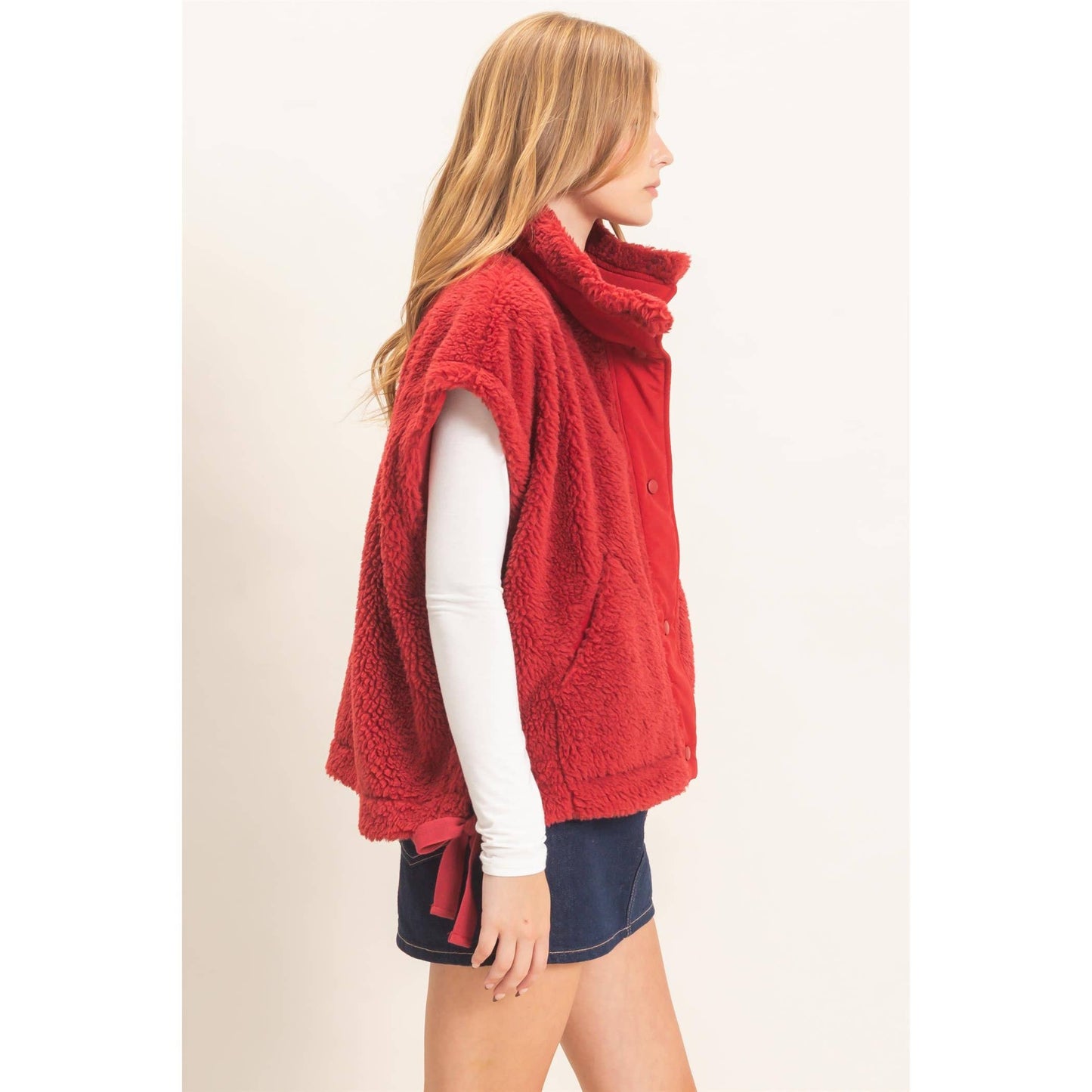 Sherpa Vest With Snap Closure: OLIVE / S-M-L(2-2-2)
