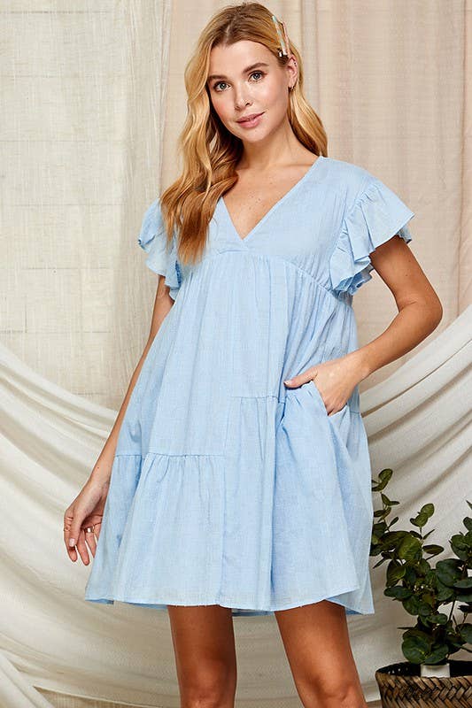 Outdoor Baby Doll Dress with Surplice Neckline 5150IMD : WHITE / M