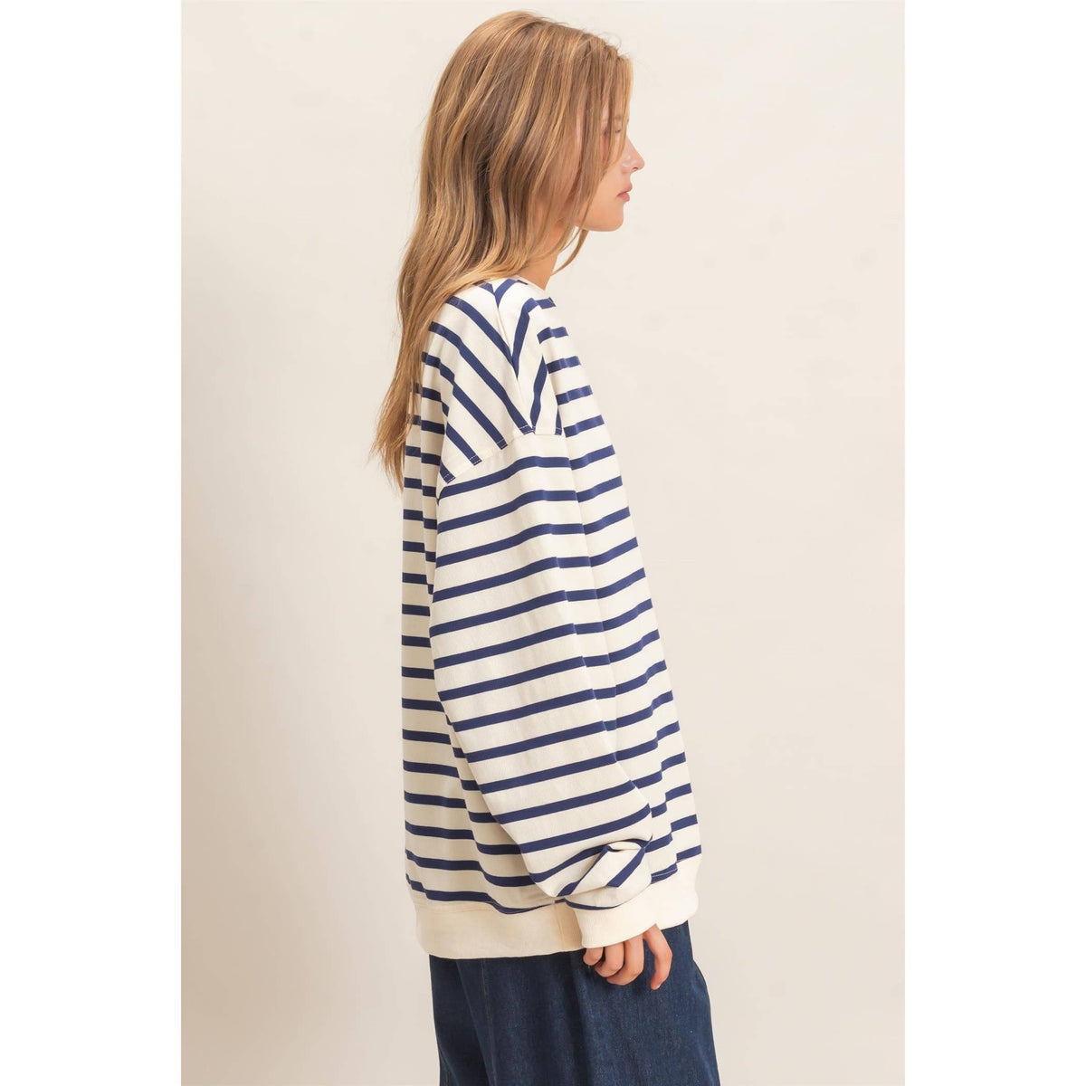 Striped Long Sleeve Pullover: BLACK/CREAM / S-M-L(2-2-2)
