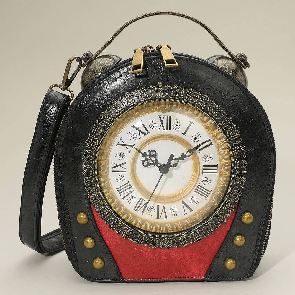 Real Working Vintage Clock Handbag / Crossbody Bag: Black