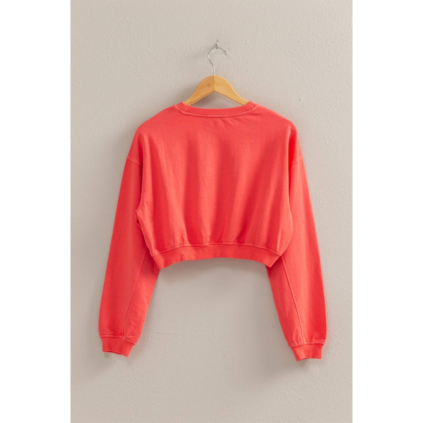 Crew Neck Long Sleeve Crop Sweatshirt: TURQUOISE / S-M-L(2-2-2)