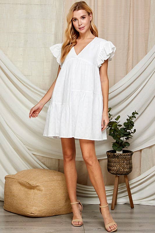 Outdoor Baby Doll Dress with Surplice Neckline 5150IMD : WHITE / L