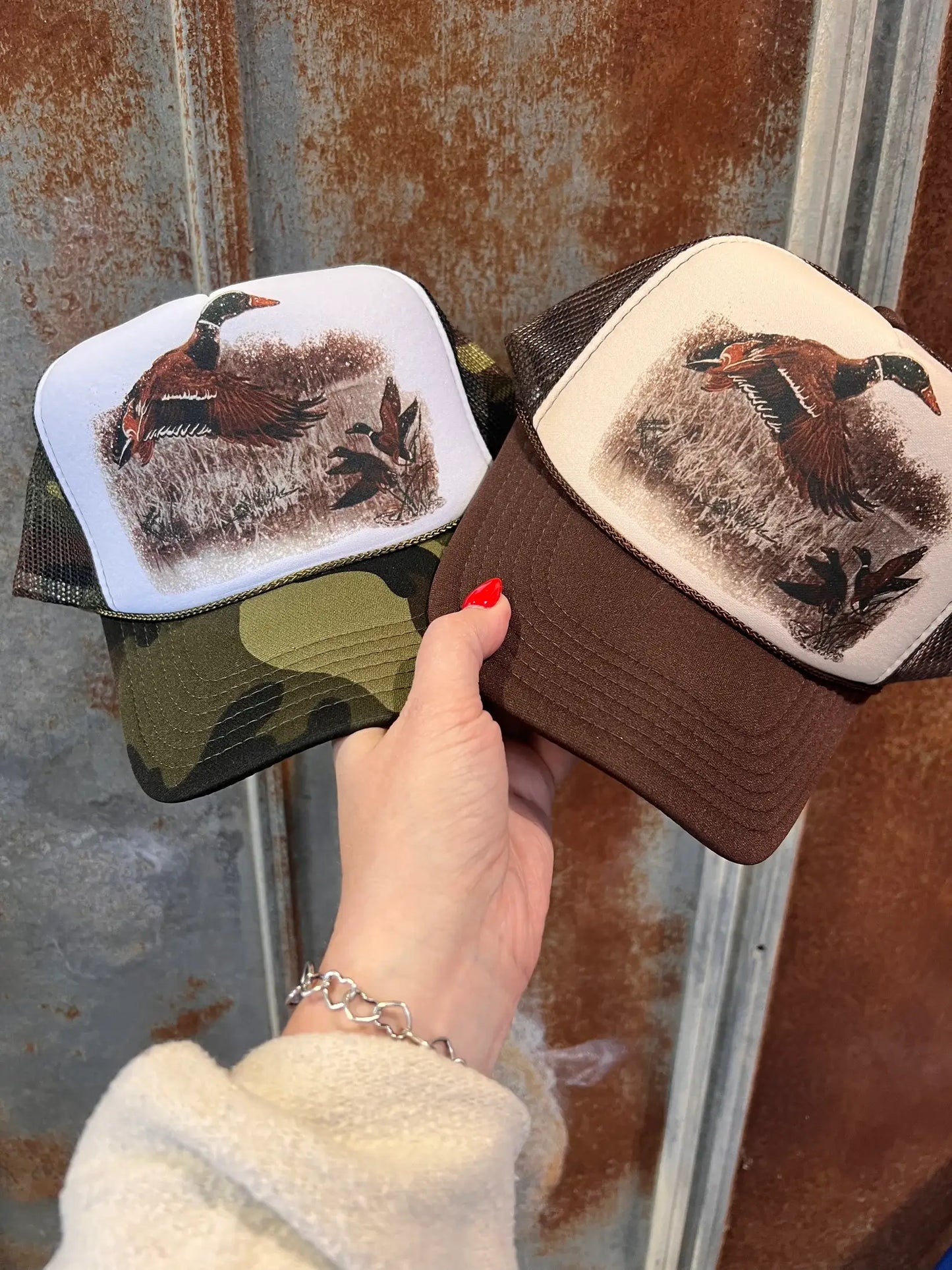 Retro Duck Trucker Cap - Multiple Color Options: Brown & Tan