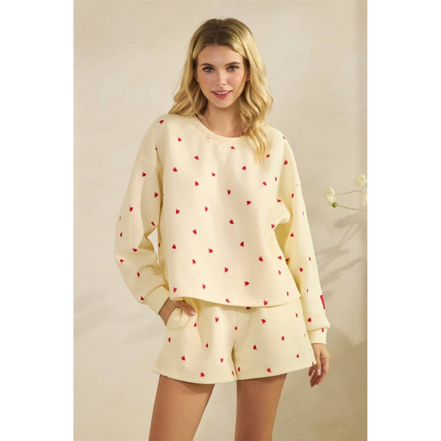 Printed Lounge Crewneck Sweatshirt: H. Grey/Red Heart / M