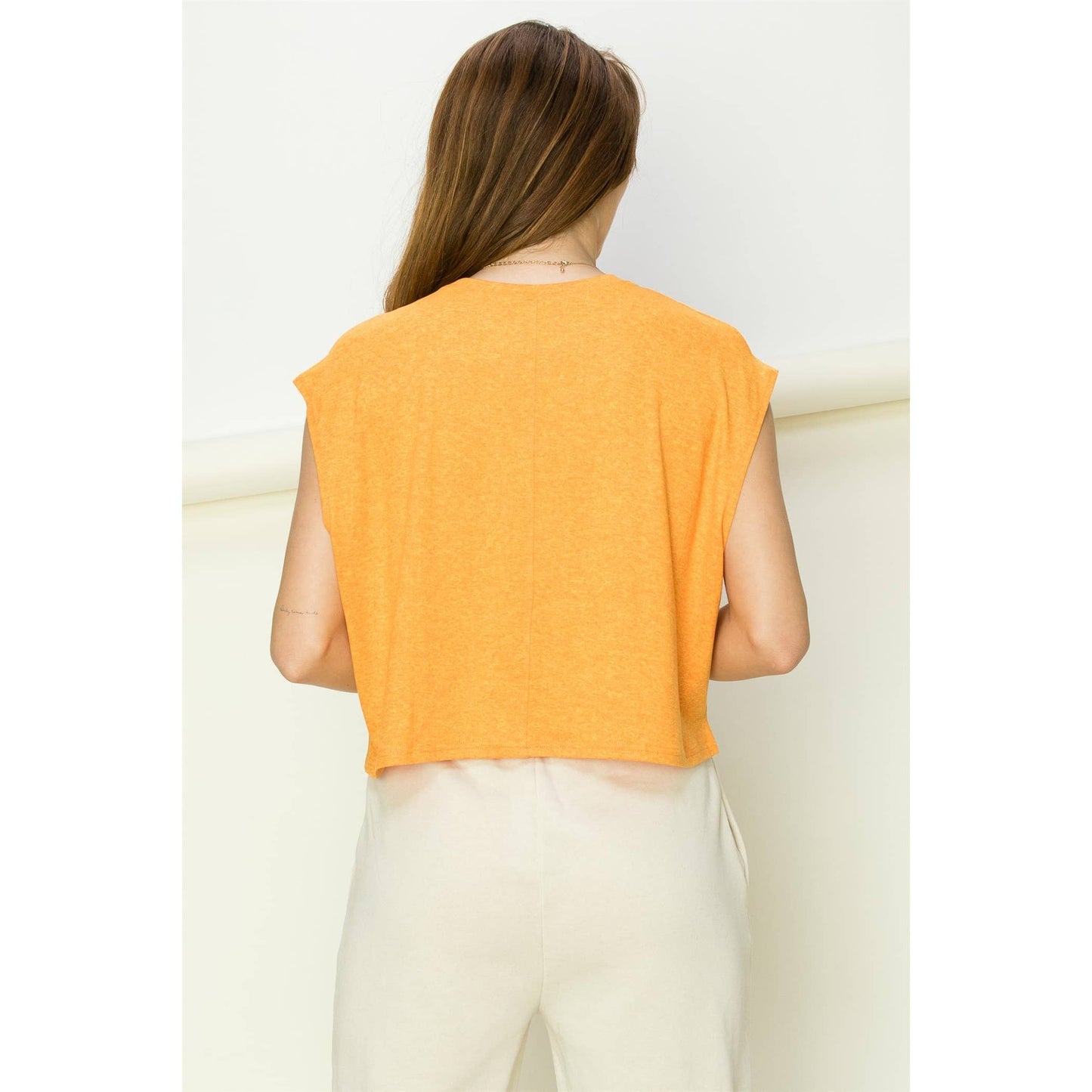 Crew Neck Cropped Top: KHAKI / S-M-L(2-2-2)