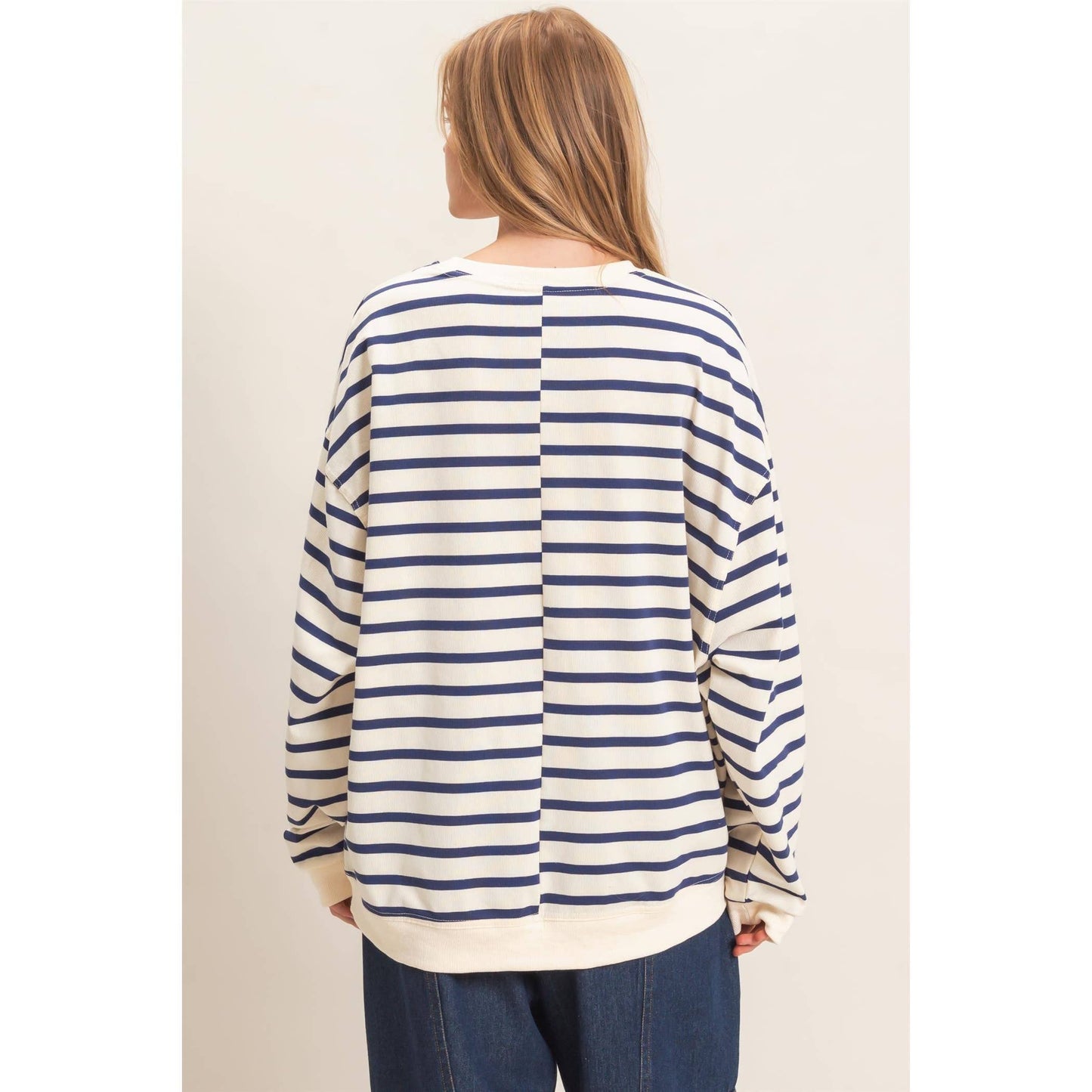 Striped Long Sleeve Pullover: GRAY/ECRU / S-M-L(2-2-2)
