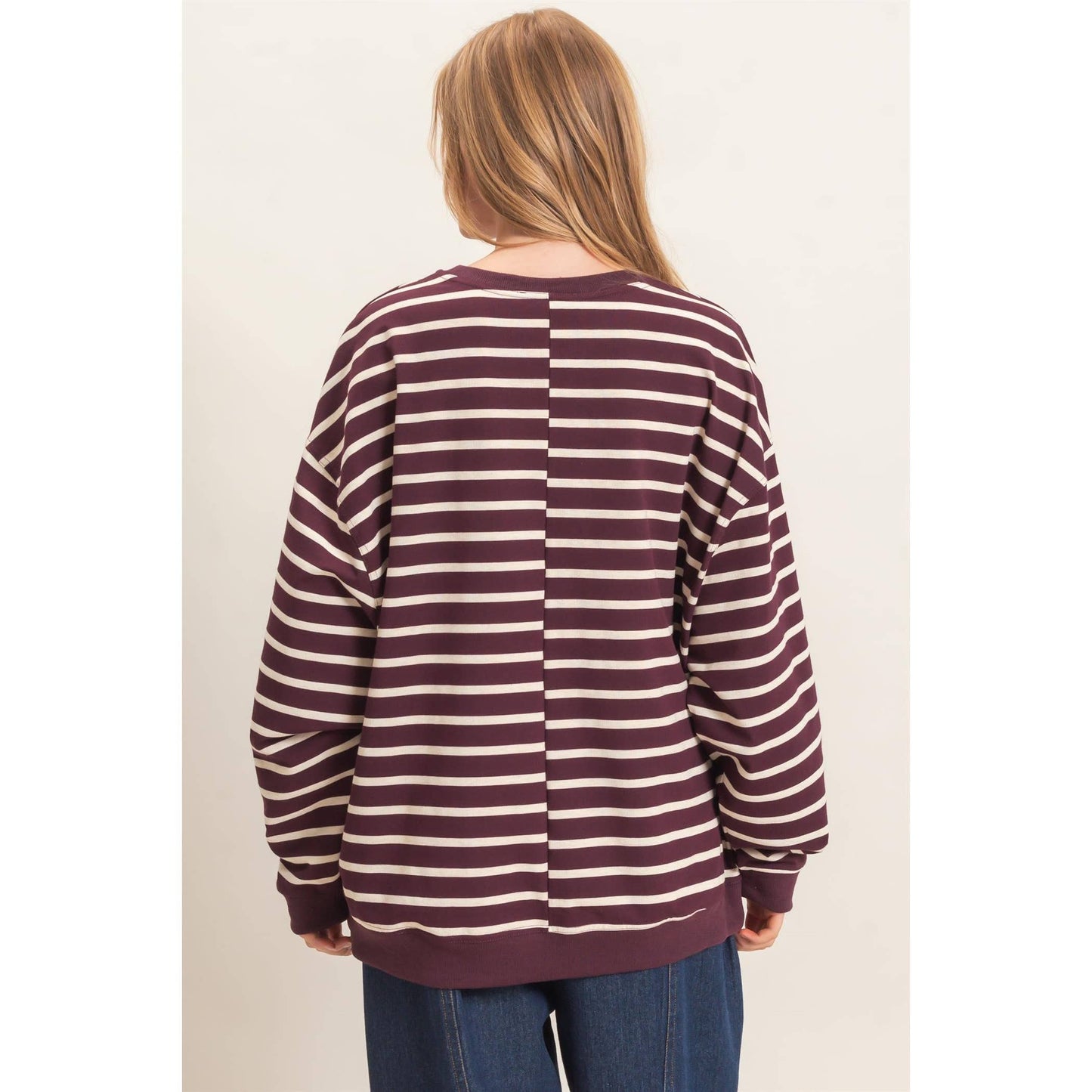 Striped Long Sleeve Pullover: BLACK/CREAM / S-M-L(2-2-2)