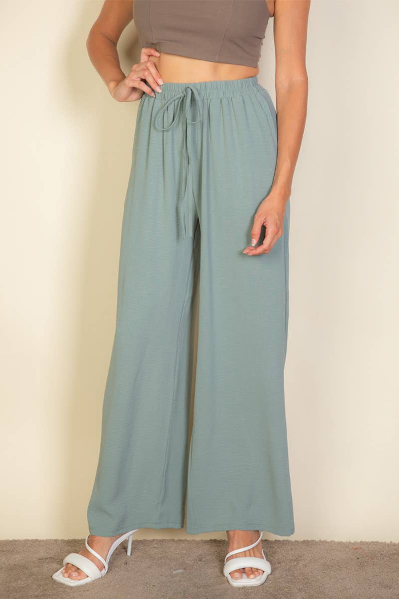Drawstring waist wide leg minimalist pants: Black / M