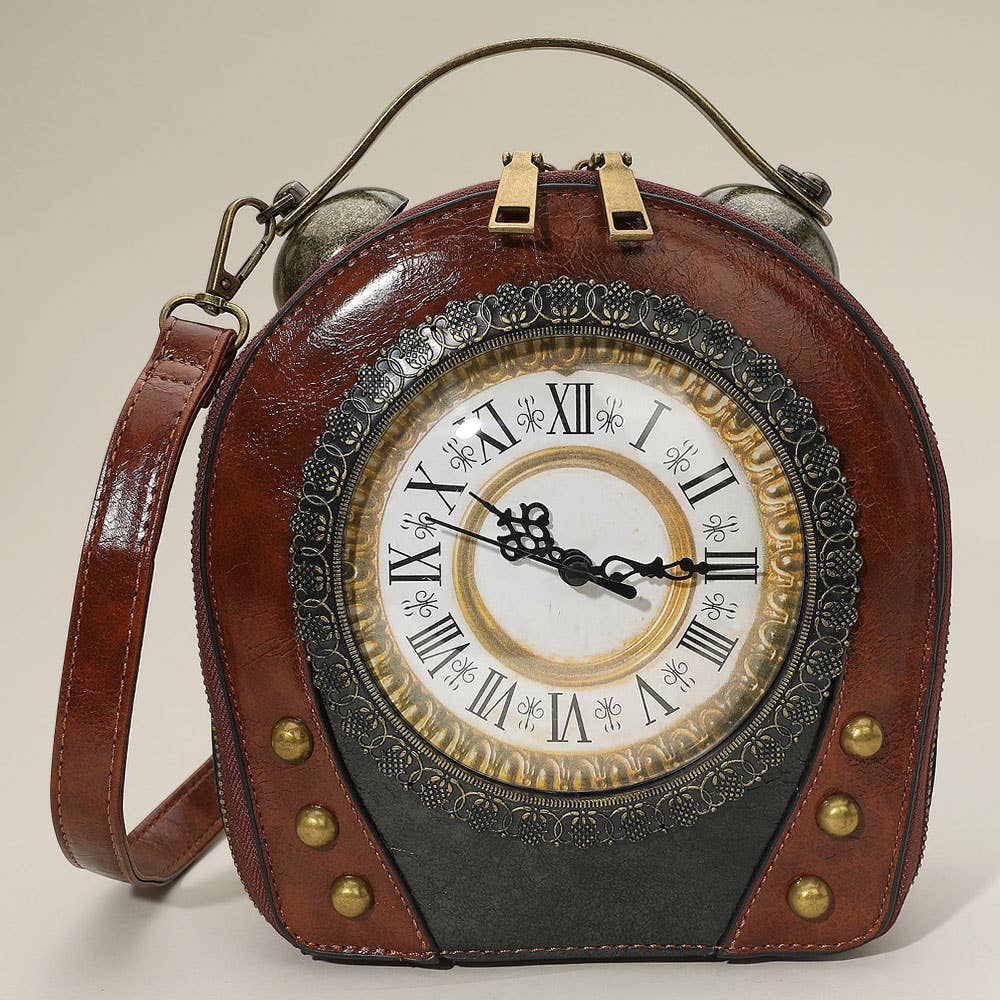 Real Working Vintage Clock Handbag / Crossbody Bag: Black