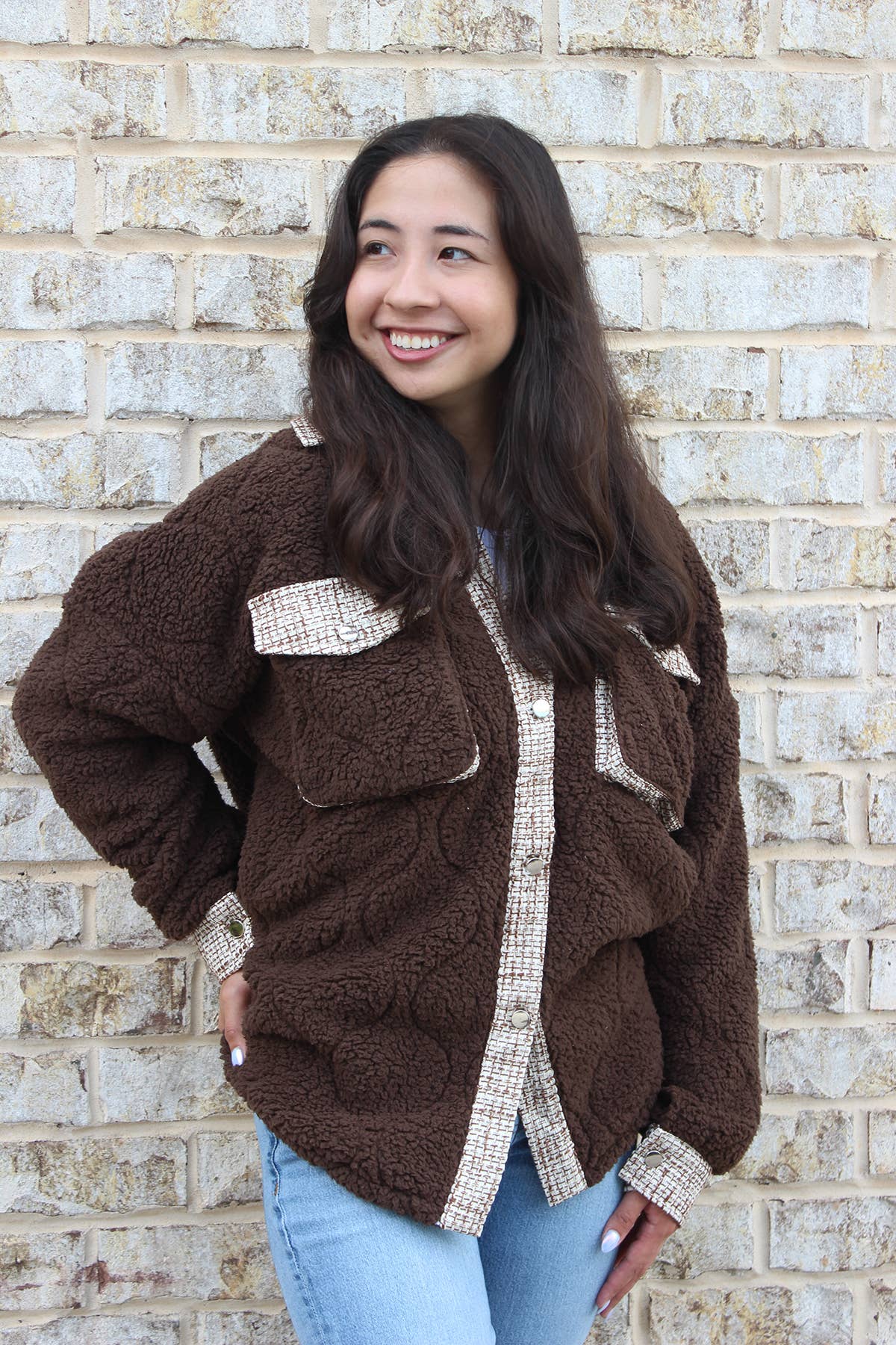 SKT2391 Myrtle Sherpa/Tweed Shacket: Black / S/M