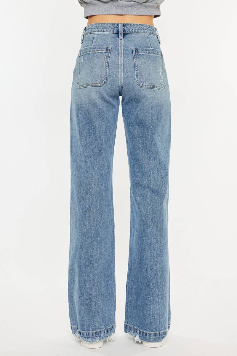 OPEN PACK HIGH RISE WIDE FLARE JEANS-KC2572M: MEDIUM / 9/28