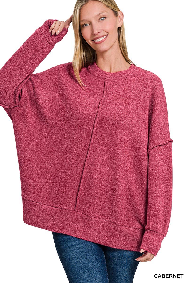 Brushed Melange Hacci Oversized Sweater: NAVY / 3-3 (S/M-L/XL)