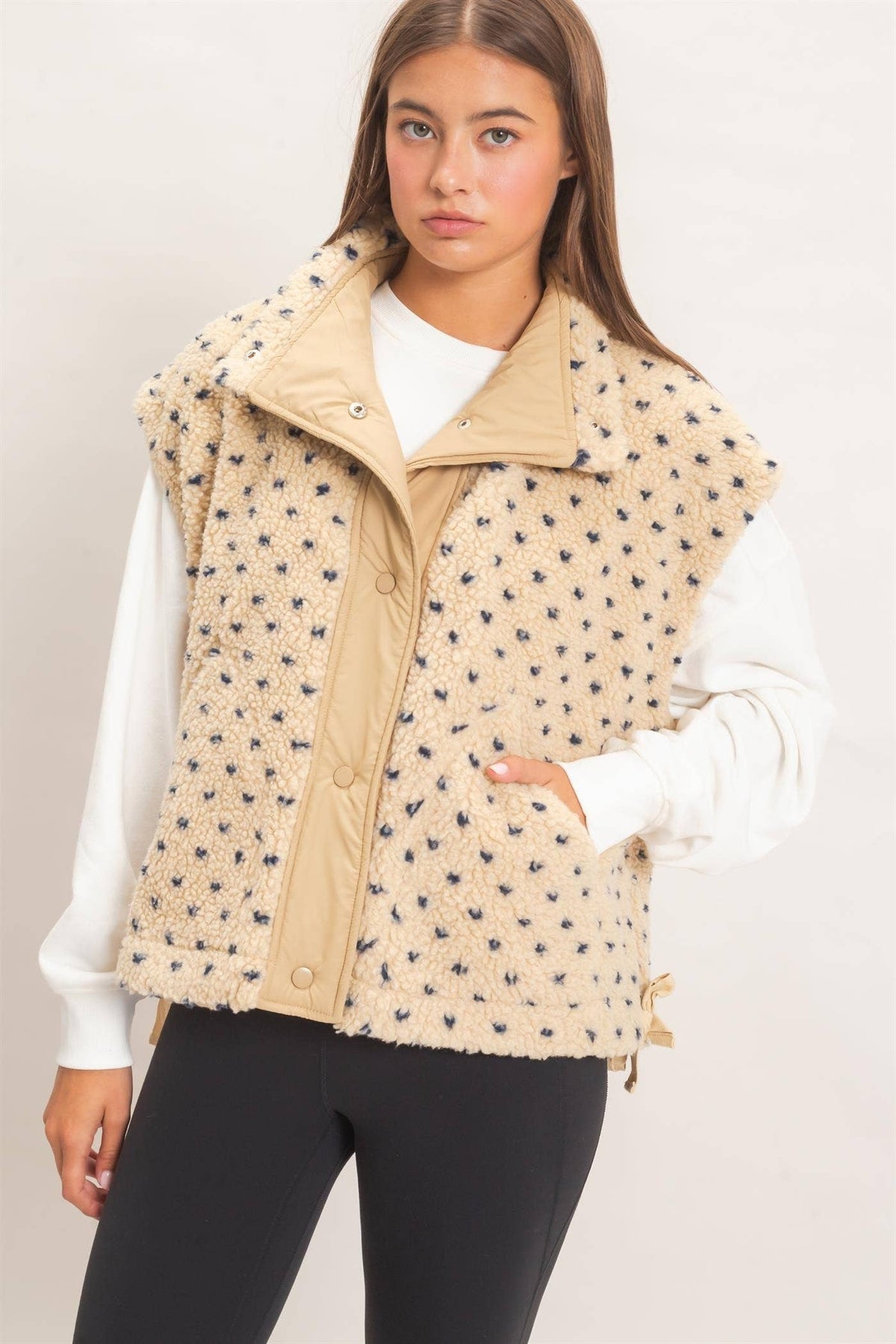 Polka Dot Sherpa Vest: NAVY
