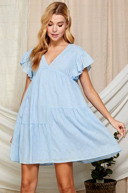 Outdoor Baby Doll Dress with Surplice Neckline 5150IMD : WHITE / M