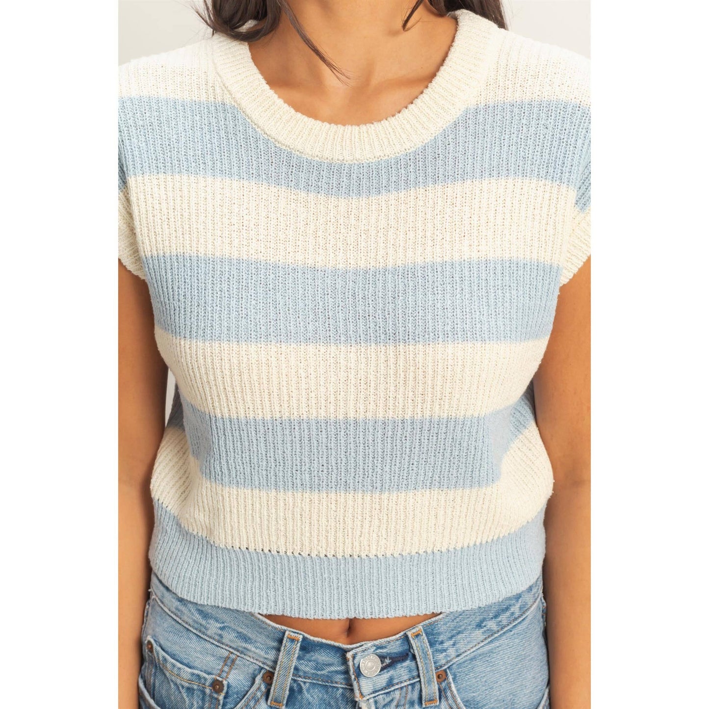 Striped Ribbed Knit Top: TAUPE / S-M-L(2-2-2)