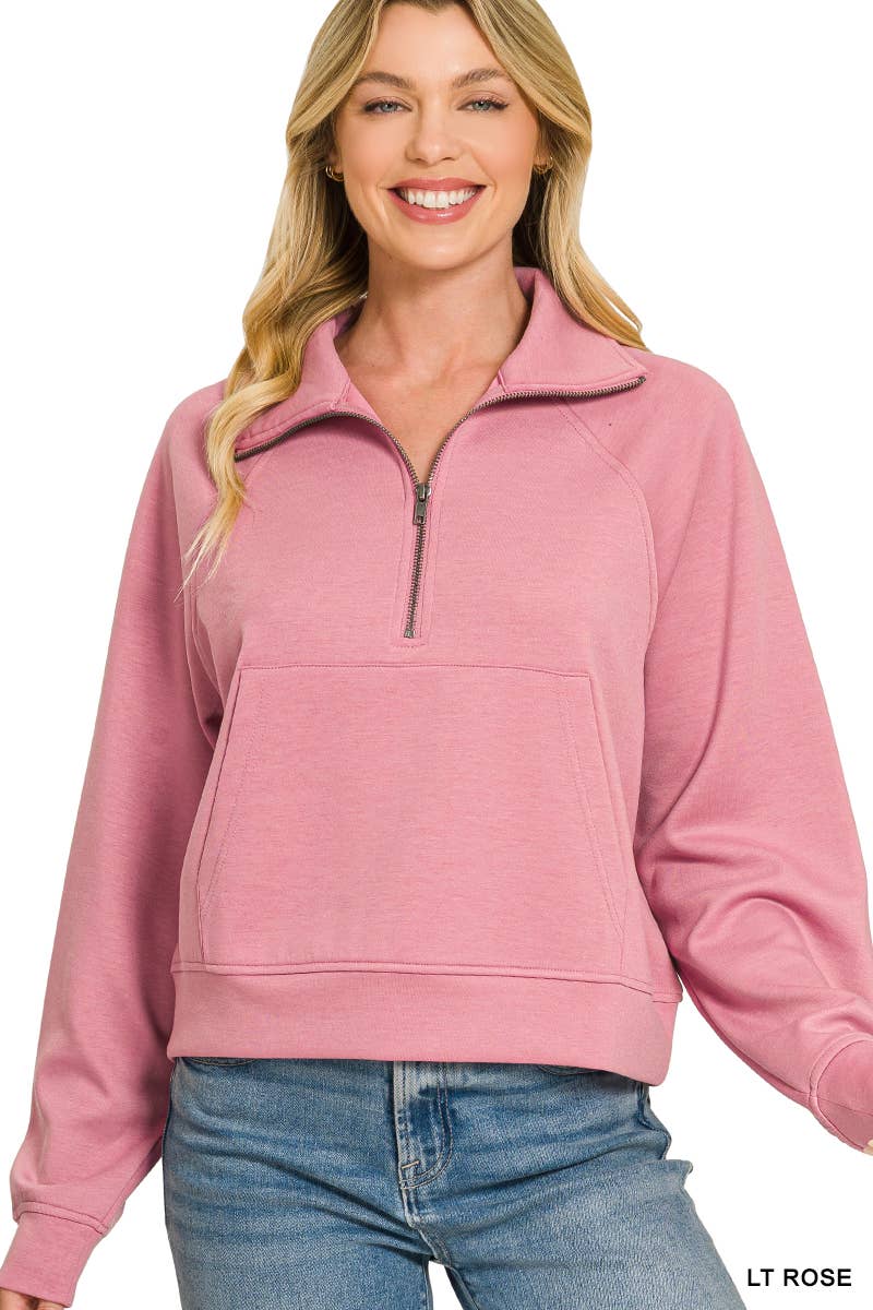 Scuba Half Zip Pullover With Kangaroo Pocket Zenana: H GREY-190578 / M