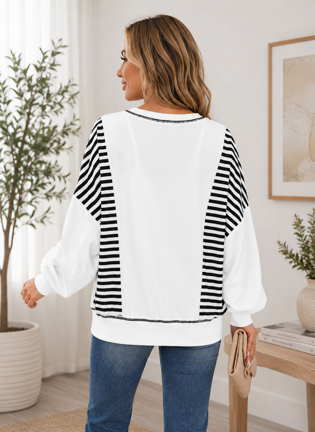 Oversized Stripe Colorblock Sweatshirt: M