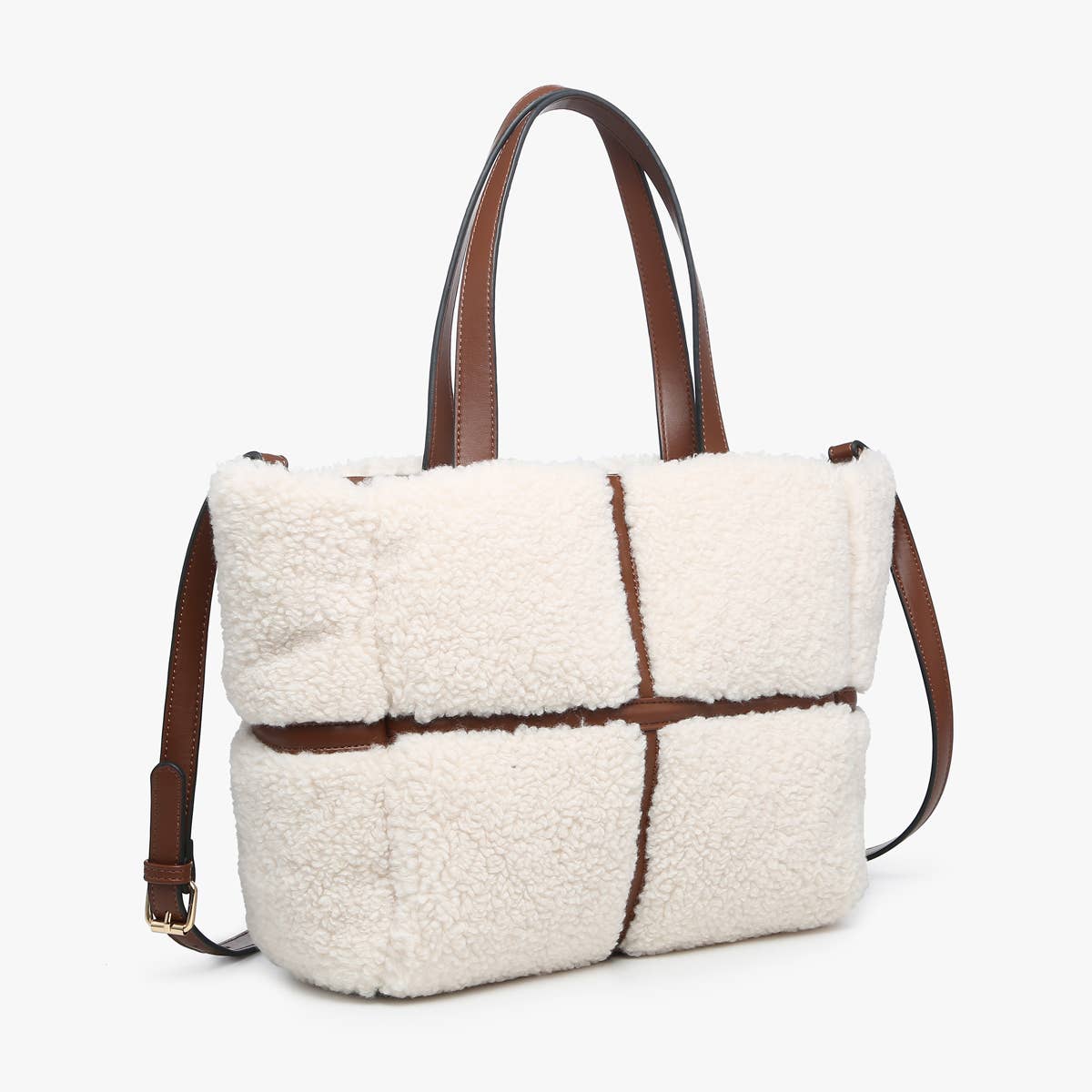 M2396 Marlene Sherpa Contrast Tote w/ Dual Handles: Black