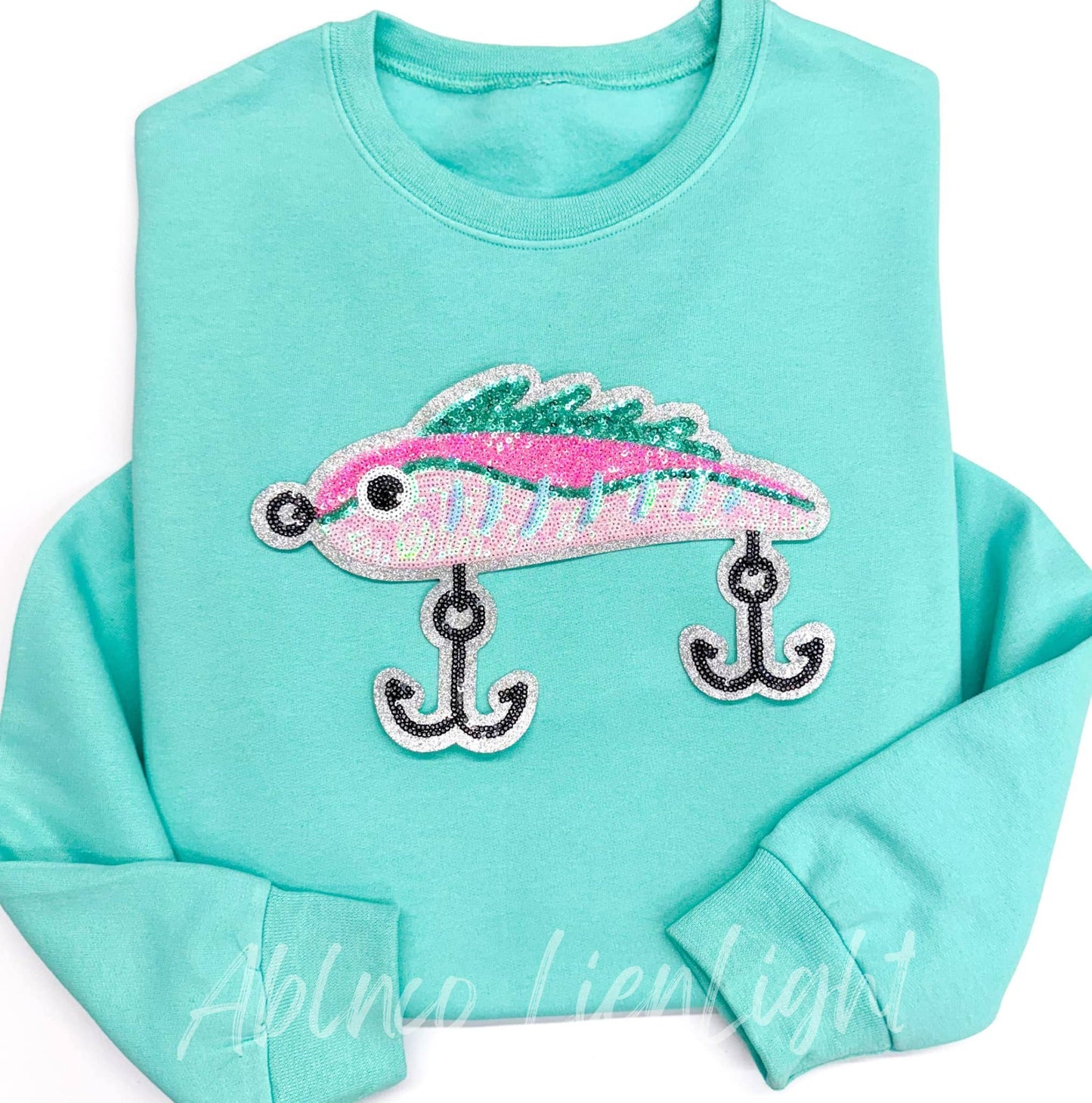 Pink Fishing Lure Hunting Sequin Patch - Large