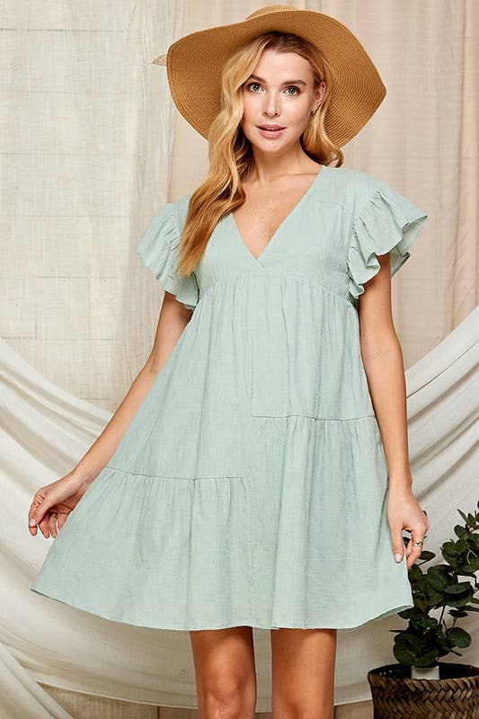 Outdoor Baby Doll Dress with Surplice Neckline 5150IMD : WHITE / L