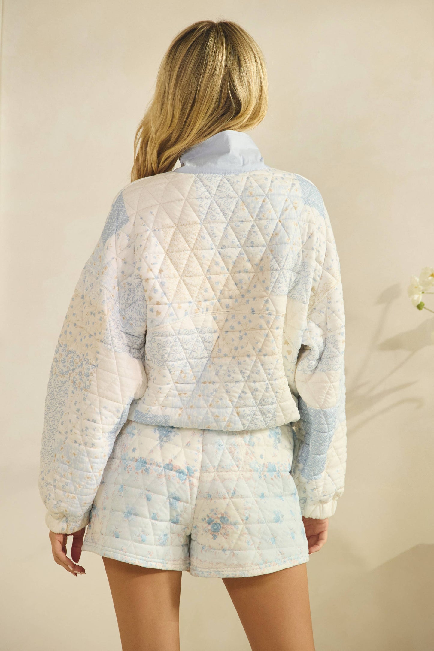 Textured Contrast printed Quarterzip Sweater: Pink Combo / S