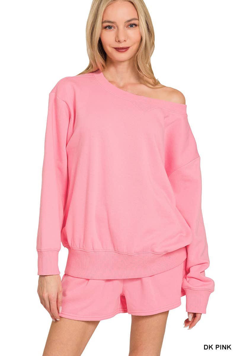 Fleece Sweatshirts & Drawstring Shorts 2pc Set Zenana: ASH MOCHA-186261 / L