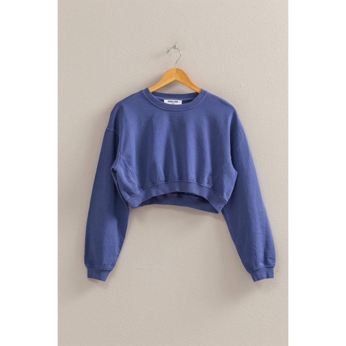Crew Neck Long Sleeve Crop Sweatshirt: TURQUOISE / S-M-L(2-2-2)