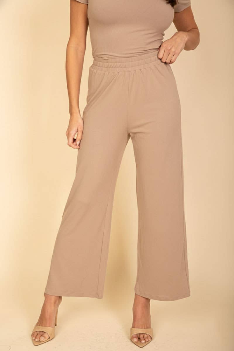 Relaxed Fit Top and Wide-Leg Pants Set: Heather Grey / S