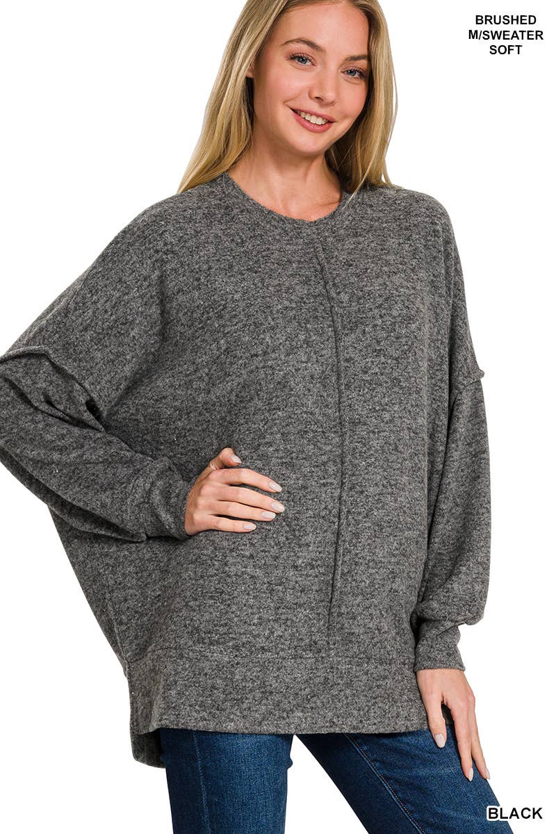 Brushed Melange Hacci Oversized Sweater: NAVY / 3-3 (S/M-L/XL)