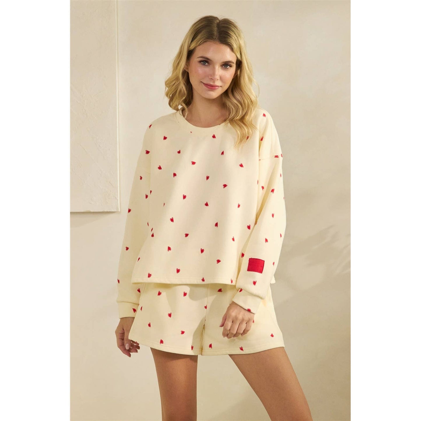 Printed Lounge Crewneck Sweatshirt: H. Grey/Red Heart / L