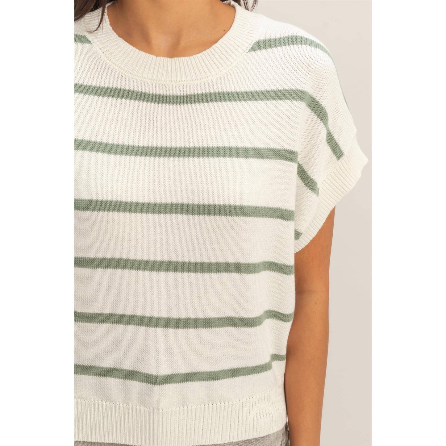 Striped Crew Neck Knit Top: BLUE / S-M-L(2-2-2)