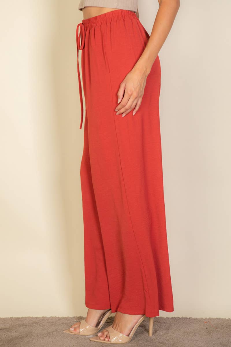 Drawstring waist wide leg minimalist pants: Black / S